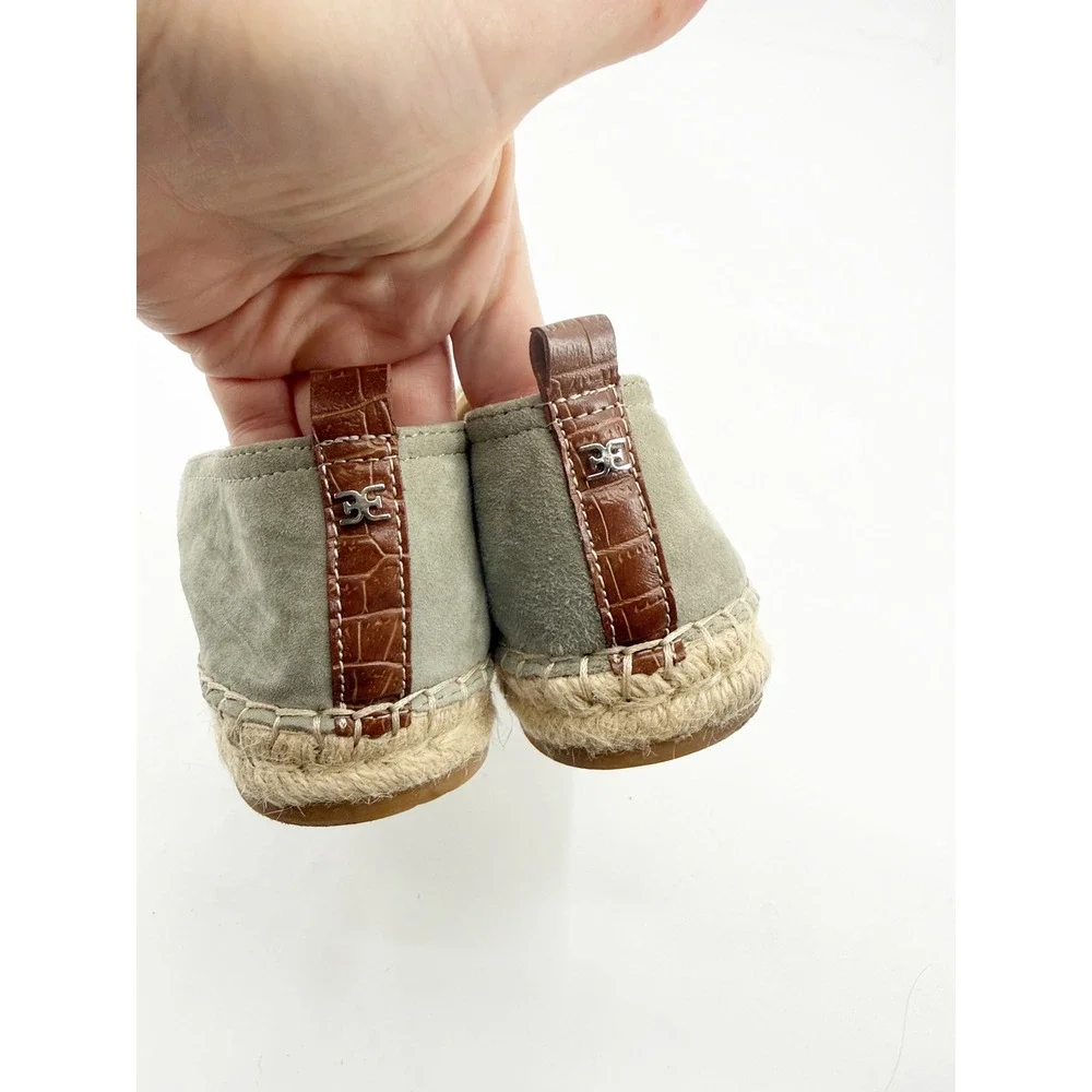 Sam Edelman Khloe Espadrille Suede Flats Sage Green Women 9.5 Wide Slip On Shoes